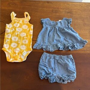 Carter's Yellow Floral Bodysuit and Blue Denim Set